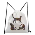 Sac à dos cordon avec motif de chat floral, élégant sac en toile pour école et loisirs. - Style Chat Géométrique (sk2973)