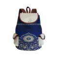 Blue and white porcelain print canvas backpack detail, classic travel student school bag. - Classic Blue And White Ditsy Floral Style (sj3568)