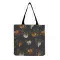 Borsa tote in tela con dettaglio di stampa bradipo carino e robuste cinghie nere. - Grigio Scuro Bradipo su Ramo (hm273-9)