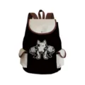 Canvas backpack detail showcasing the cute dog print graphic and contrast brown strap elements. - Dog Weightlifting (sj4424)