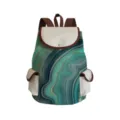 Stylish green marble pattern canvas backpack with brown leather straps and front pockets. - Green Jade Texture Print Style (sj5033)