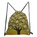 Golden oil painting tree print drawstring bag, fashion casual portable storage backpack style. - Golden Tree Floral Oil Painting (sk2534)