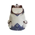 Blue and white porcelain print canvas backpack travel casual school bag for students daily use - Classical Ethnic Blue White Motif Style (sj3571)