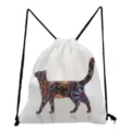 Witte canvas trekkoord rugzak met kleurrijke bloemige kattenprint. Stijlvolle casual tas. - Mandala Kat Silhouet Stijl (sk2976)