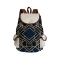 Geometrischer Rucksack Detailansicht mit Art-Deco-Muster und praktischem Fronttaschendesign. - Blau Gold Geometrische Linie Druck Stil (sj5036)