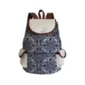 Classic blue white printed canvas backpack with brown leather trim for travel and daily school use. - Traditional Chinese Porcelain Pattern Patchwork Style (sj3572)
