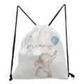 Sac à dos cordon avec motif éléphant mignon, sac fourre-tout décontracté pour étudiants. - Style Éléphant Ballon avec Texte (sk4028)