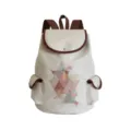 Detailansicht des Canvas-Rucksacks mit geometrischem Dreiecksprint und Lederbesatz. - Geometrisches Dreieck Druck Stil (sj5037)