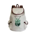 Stilvoller Leinwand Rucksack für Damen und Herren mit geometrischem Druck Schultasche - Schwarzer Rahmen Grünes Geometrisches Blatt Druck Stil (sj5038)