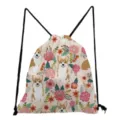 Corgi bloemen print trekkoord rugzak casual schattige school sport gym tas stof lichtgewicht - Corgi Bloemen Stijl (sk2979)
