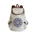 Classic blue and white porcelain print canvas backpack, casual travel school bag for students. - Classical Chinese Porcelain Mandala Style (sj3574)