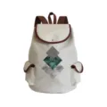 Geometrischer Canvas-Rucksack mit Lederbesatz, schlichter Schultaschen-Detailblick an. - Marmor Textur Grünes Blatt Geometrische Raute Druck Stil (sj5039)