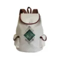 Lässiger Canvas-Rucksack mit braunen Lederakzenten und stilvollem geometrischem Blatt-Print neu - Grünes Blatt Marmor Geometrische Raute Stil (sj5040)