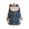 Classic blue floral print backpack with brown straps, durable canvas travel school bag. - Blue White Ditsy Beige Flap Patchwork Style (sj3575)