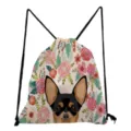Bloemen print trekkingrugzak met schattige hond illustratie, casual stoffen sporttas. - Hond Illustratie Stijl (sk2991)