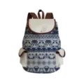 Classic blue and white porcelain print canvas backpack with brown trim for daily travel use. - Traditional Chinese Porcelain Decorative Style (sj3576)