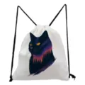 Détail du sac à dos cordon avec imprimé chat, joli design graphique pour tous les jours. - Style Sac Blanc Chat Noir Forêt Étoilée (sk4033)