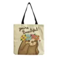 Sac cabas en toile avec un joli imprimé paresseux et un détail de texte inspirant au quotidien. - Beige You're Beautiful (hm6880)
