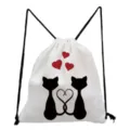 Gros plan du sac à dos blanc avec motif de couple de chats noirs mignons et cœurs rouges. - Style Deux Chats Queue en Cœur Entrelacée (sk4034)