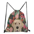 Bloem hondenprint trekkoord rugzak, casual tas voor studenten, stijlvol dagelijks gebruik. - Donkergrijs Labrador Stijl (sk2993)