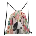 Leuke Franse bulldog bloemen print trekkoord rugzak casual reistas damestas dagelijks - Franse Bulldog Vintage Bloemen Stijl (sk2994)