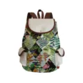 Tropischer Blätterdruck-Leinwandrucksack mit braunen Trägern und Klappendetail für den Alltag. - Tropischer Regenwald Pflanze Vogel Druck Stil (sj5045)