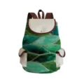 Grüner geometrischer Fliesenprint Segeltuch Rucksack mit weißem Deckel und Lederträgern. - Grünes Geometrisches Rautenfliesen Druck Stil (sj5046)