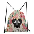 Schnauzer hond bloem print trekkoord rugzak casual studententas mode tasje mooi nieuw - Schnauzer Bloemen Stijl (sk2995)