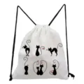 Gros plan détaillé de l'imprimé silhouette de chat mignon sur le sac à dos blanc. - Style Silhouettes Chats Multiples Cœur Rouge (sk4039)