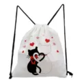 Sac à cordon mignon imprimé chat étudiant sac à dos en toile décontracté motif cœur sport - Style Chat Noir Blanc Cœurs Entrecroisés (sk4040)