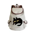 Vue détaillée du sac à dos en toile avec motif de chat noir et belle impression. - Style Chat Noir Imprimé Point Rouge (sj5132)