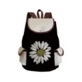 Classic black campus student backpack with white daisy flower print and beige pockets. - Black Botanical Floral Style (sj4926)