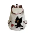 Sac à dos en toile avec adorable imprimé chat noir, cartable décontracté pour étudiants - Style Chat Noir Pelote de Laine (sj5133)