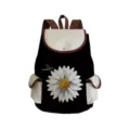 Close-up detail of the canvas school backpack featuring daisy flower print and side pockets. - Daisy Dragonfly Style (sj4927)