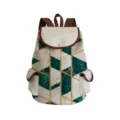 Nahaufnahme des Rucksacks mit grünem Marmor Geometriedruck und braunen Riemen. - Grün Weiß Marmor Textur Geometrisches Muster Spleiß Stil (sj5051)