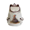 Vue détaillée du sac à dos en toile imprimé renard mignon avec bordure marron et poches. - Style Illustration Renard Dessin Animé (sj5135)