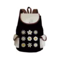 Daisy print canvas backpack detail, black school bag with beige pockets and top flap. - Black White Color Block Daisy Style (sj4931)