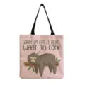 Sac cabas en toile avec motif paresseux, sac à épaule décontracté avec texte pour tous les jours. - Rose Sorry I'm Late (hm6889)
