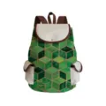 Grüner geometrischer Rucksack Detail, Canvas Stoff Textur, braune Riemen und weiße Klappentasche. - Grüner Geometrischer Würfel Marmor Textur Druck Stil (sj5054)