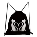 Sac à dos cordon noir avec motif de chat mignon en cœur, sac décontracté pour étudiant. - Style Sac Noir Deux Chats Queues Entrelacées (sk4045)