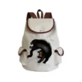 Détail de sac à dos en toile imprimé chat noir mignon, sac de voyage école décontracté marron. - Style Chat Noir Poche Latérale Art (sj5136)