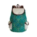 Detailansicht des tealblauen und goldenen geometrischen Vierpass-Rucksack-Stoffes und der Tasche. - Cyan Gold Geometrisches Vierblättriges Kleeblatt Druck Stil (sj5059)
