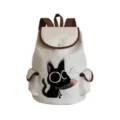 Sac a dos en toile imprime chat noir mignon sac d'ecole de voyage decontracte pour femmes - Style Chat Noir Gros Yeux avec Poisson (sj5142)