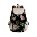 Vintage floral print backpack with black background canvas student school bag casual daypack - Vintage Rose Floral Style (sj5997)