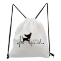 Sac à dos cordon blanc avec joli motif de chien et cœur pour usage quotidien idéal. - Style Silhouette Chien Noir ECG (sk4051)