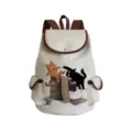 Détail de sac à dos en toile avec design d'imprimé chat mignon et poches avant pratiques. - Style Illustration Amusante Chat et Souris (sj5145)
