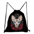Sac à Dos Cordon Imprimé Chat Sphynx Sac de Gym Noir En Tissu Style Mystique Cool - Style Gothique Sphynx Fleur de Vie (sk4053)