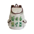 Détail de sac à dos en toile avec imprimé de plantes vertes et bordure en cuir marron. - Style Micro Paysage Plante Verte (sj5147)