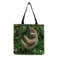 Sac cabas en toile avec imprimé paresseux tropical, sac à épaule décontracté avec anses noires. - Plein Rainforêt Beige (hm6903)