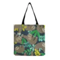 Sac cabas toile imprimé paresseux, sac épaule bleu foncé avec motif floral mignon pour les jours. - Bleu Foncé Fleurs Jaunes (hm6907)